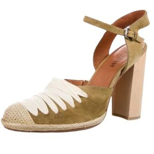DEREK LAM 10 Crosby green suede sling back sandals size 7 block heel